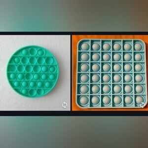 Pop It! Set of Two: Green Round & Blue Square with Letters & Numbers